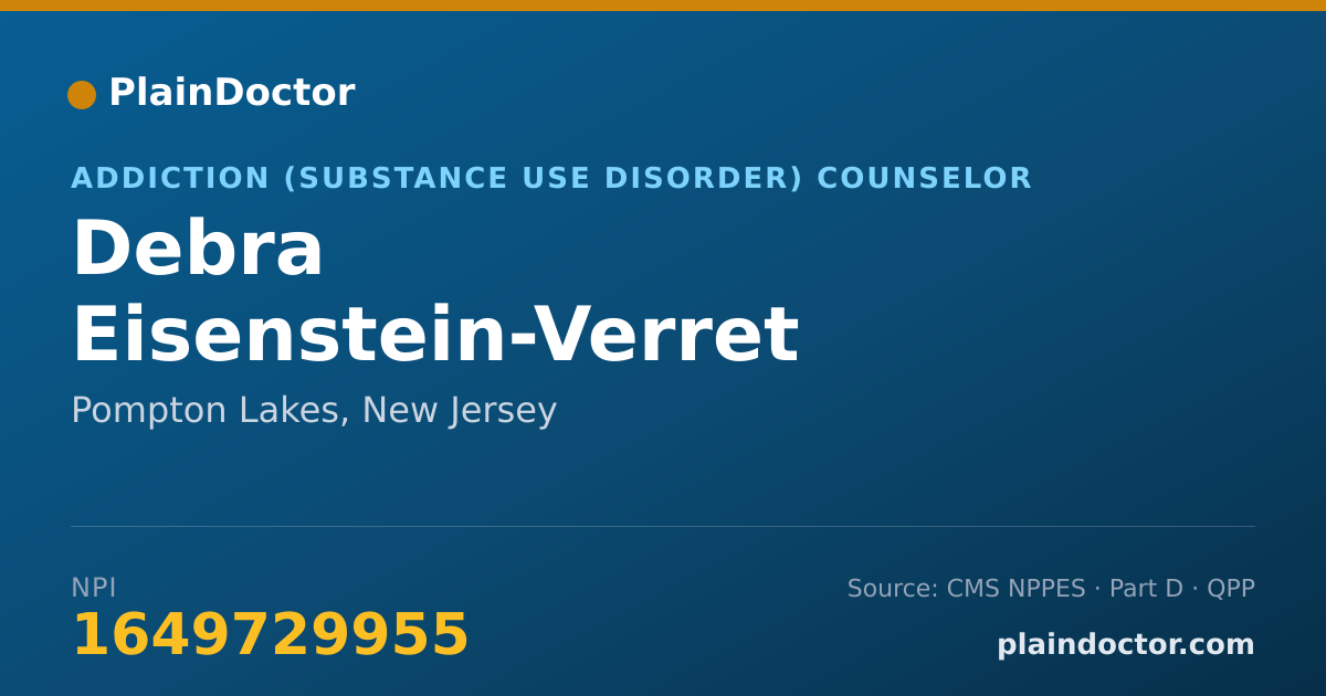 Shareable card for Debra Eisenstein-Verret - Addiction (Substance Use Disorder) Counselor, Pompton Lakes, NJ