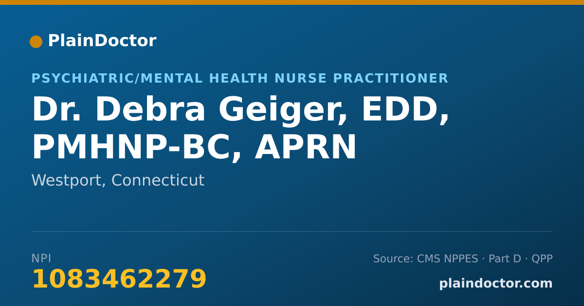 Shareable card for Debra Geiger, EDD, PMHNP-BC, APRN - Psychiatric/Mental Health Nurse Practitioner, Westport, CT