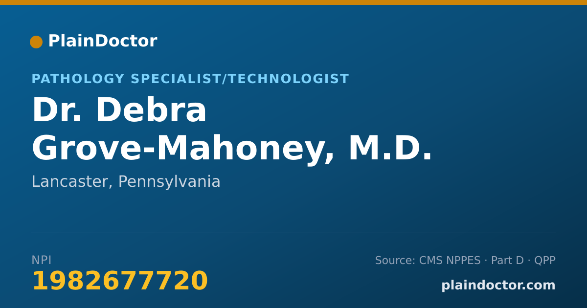 Shareable card for Debra Grove-Mahoney, M.D. - Pathology Specialist/Technologist, Lancaster, PA