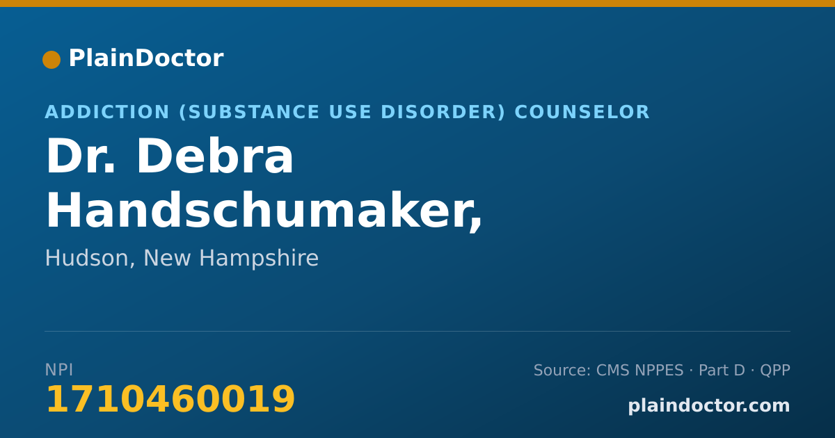 Shareable card for Debra Handschumaker, BACHELORS - Addiction (Substance Use Disorder) Counselor, Hudson, NH