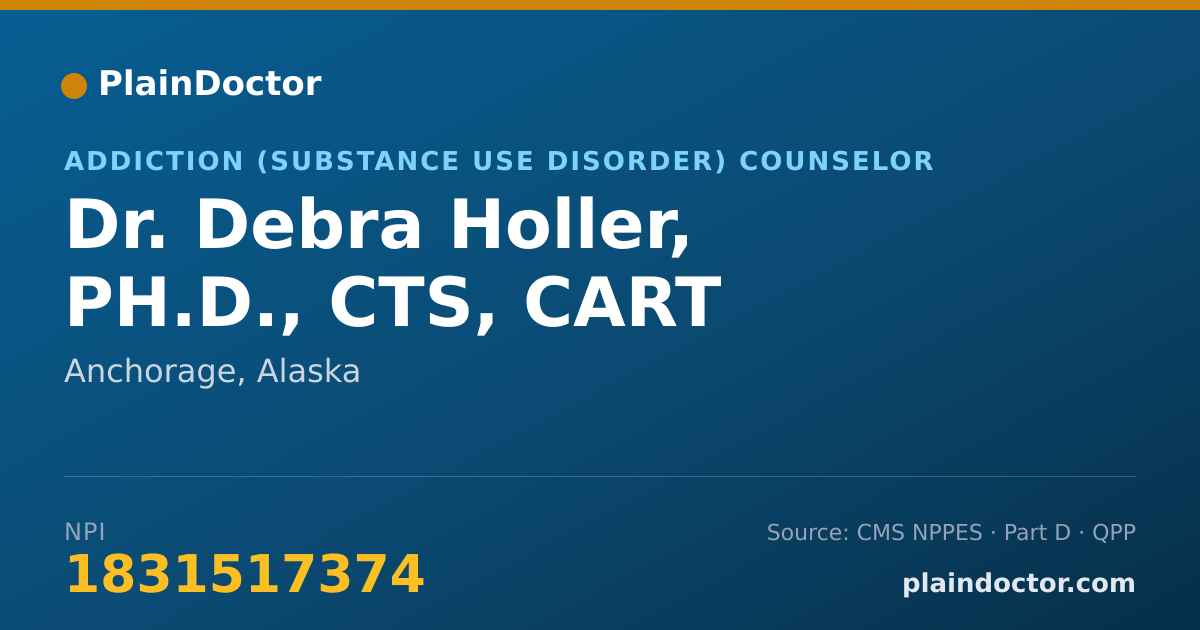Shareable card for Debra Holler, PH.D., CTS, CART - Addiction (Substance Use Disorder) Counselor, Anchorage, AK