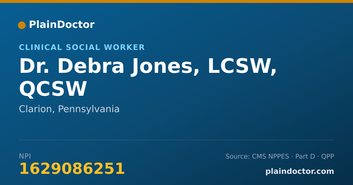Shareable card for Debra Jones, LCSW, QCSW - Clinical Social Worker, Clarion, PA