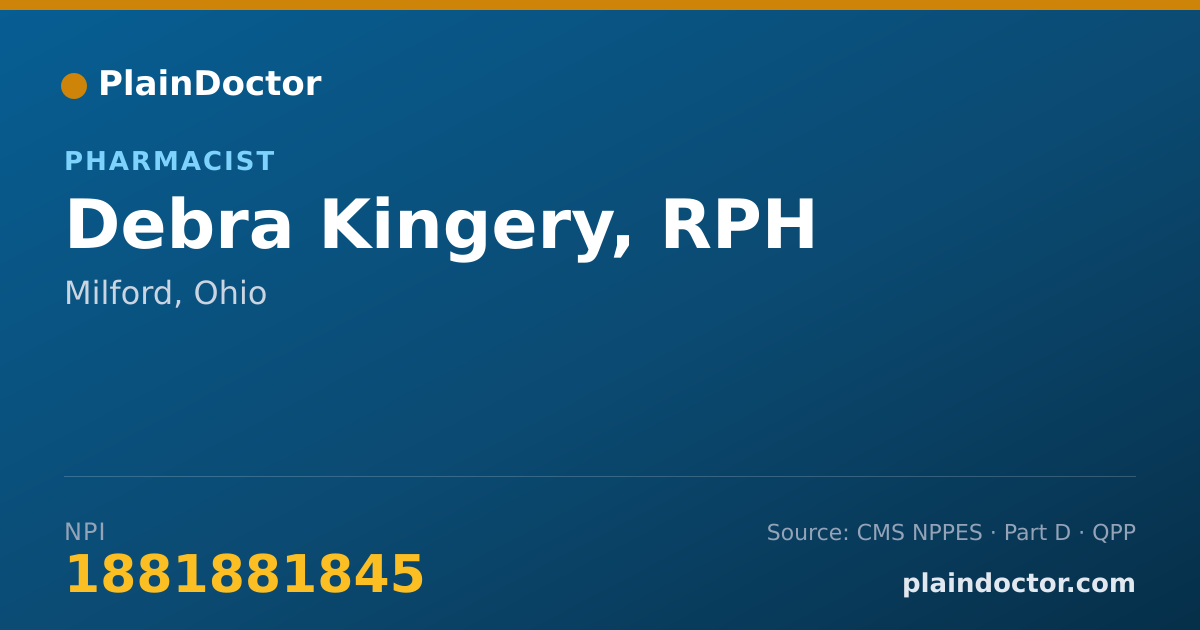 Shareable card for Debra Kingery, RPH - Pharmacist, Milford, OH
