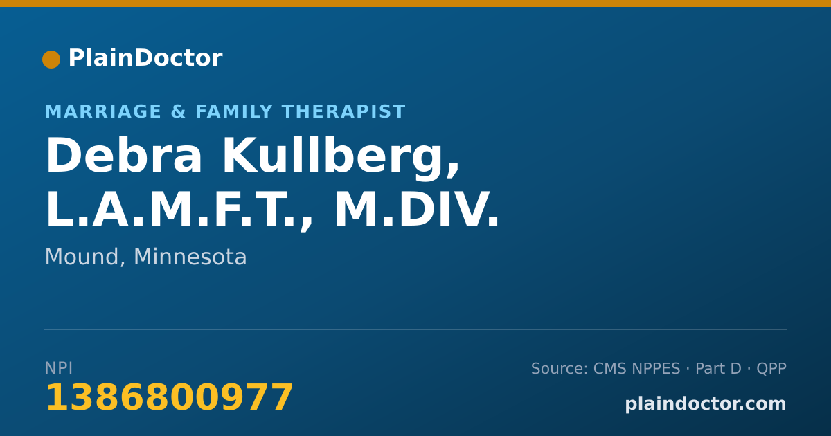 Shareable card for Debra Kullberg, L.A.M.F.T., M.DIV. - Marriage & Family Therapist, Mound, MN
