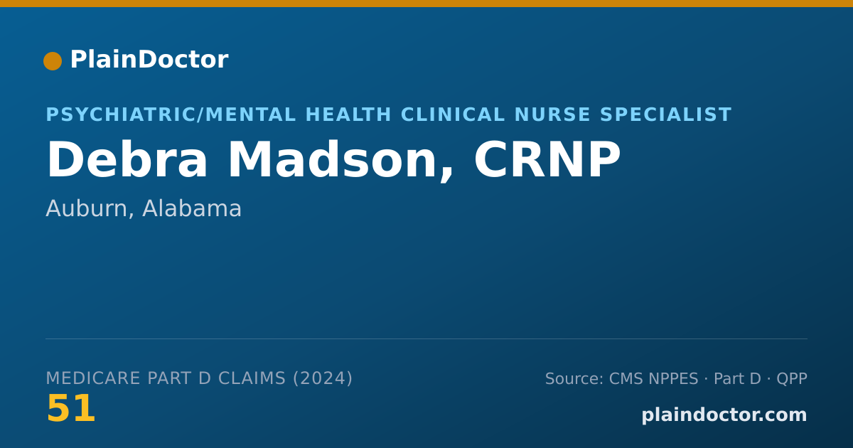 Shareable card for Debra Madson, CRNP - Psychiatric/Mental Health Clinical Nurse Specialist, Auburn, AL