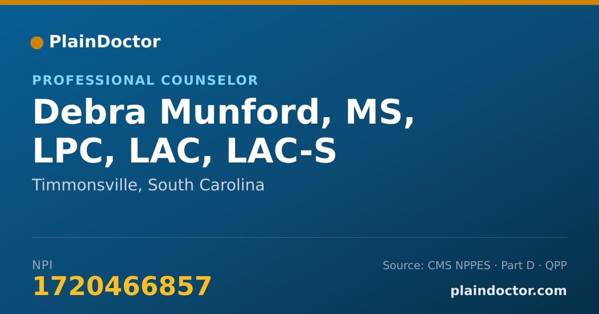 Shareable card for Debra Munford, MS, LPC, LAC, LAC-S - Addiction (Substance Use Disorder) Counselor, Timmonsville, SC