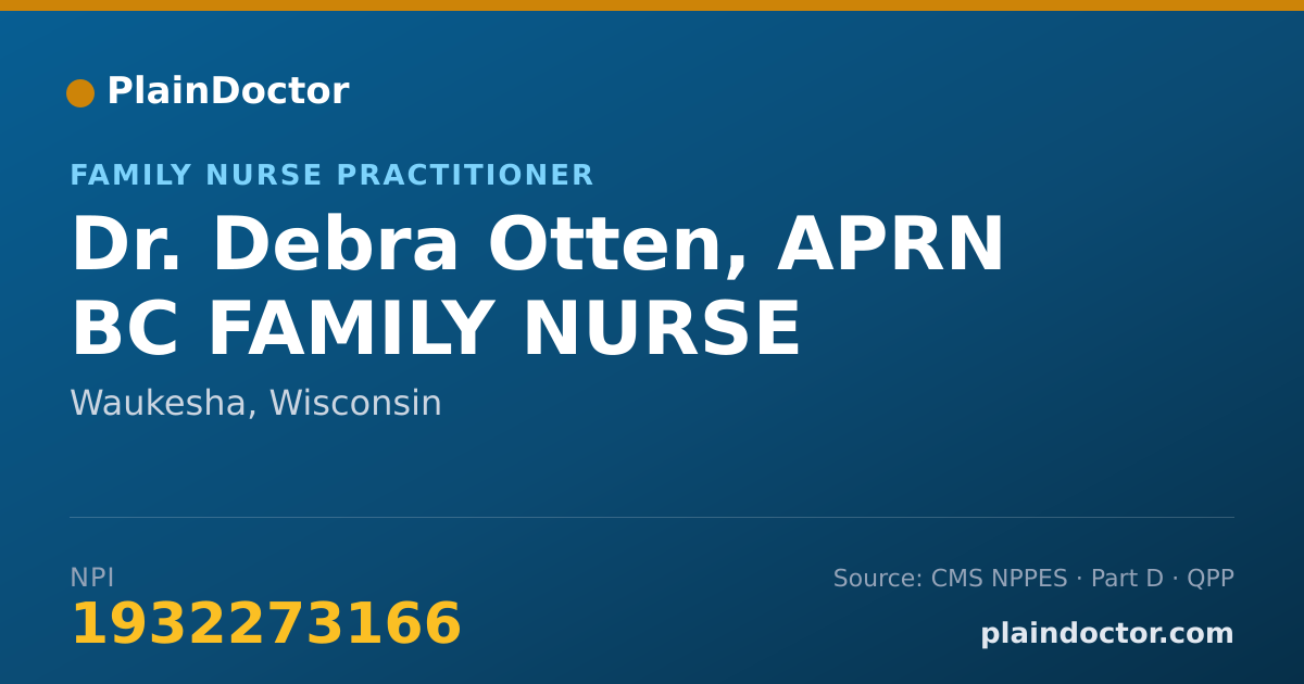 Shareable card for Debra Otten, APRN BC FAMILY NURSE - Family Nurse Practitioner, Waukesha, WI
