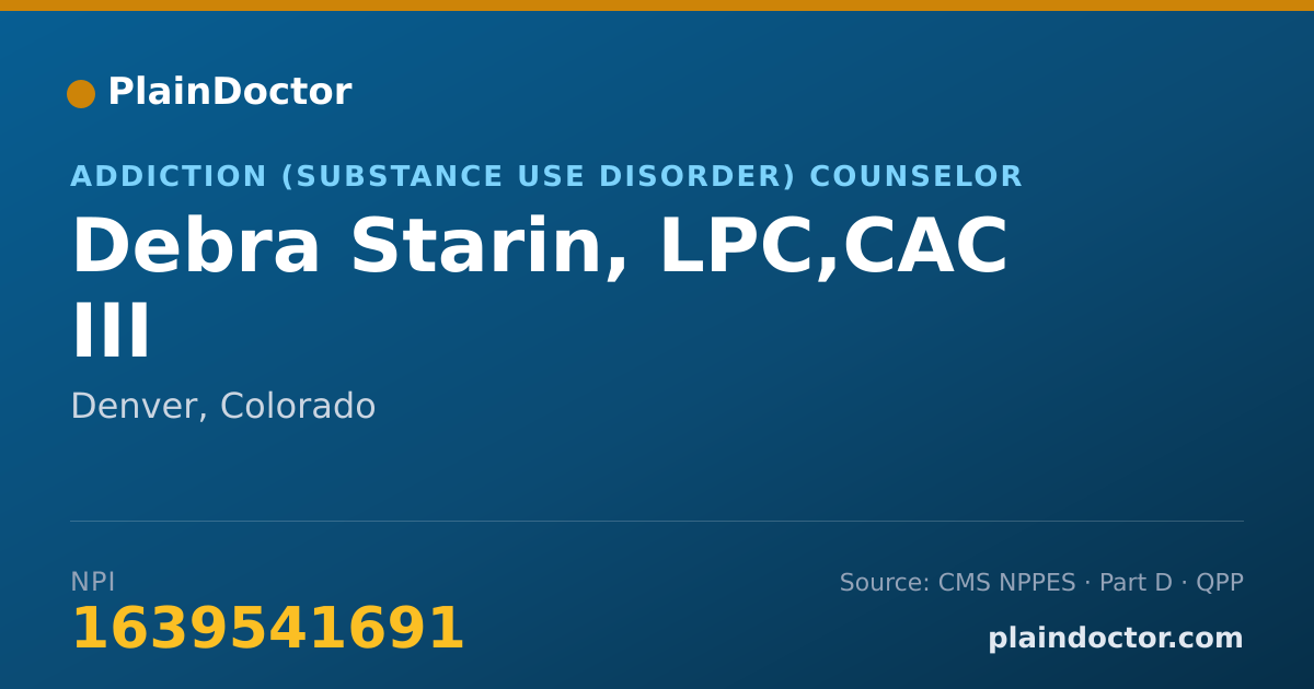 Shareable card for Debra Starin, LPC,CAC III - Addiction (Substance Use Disorder) Counselor, Denver, CO