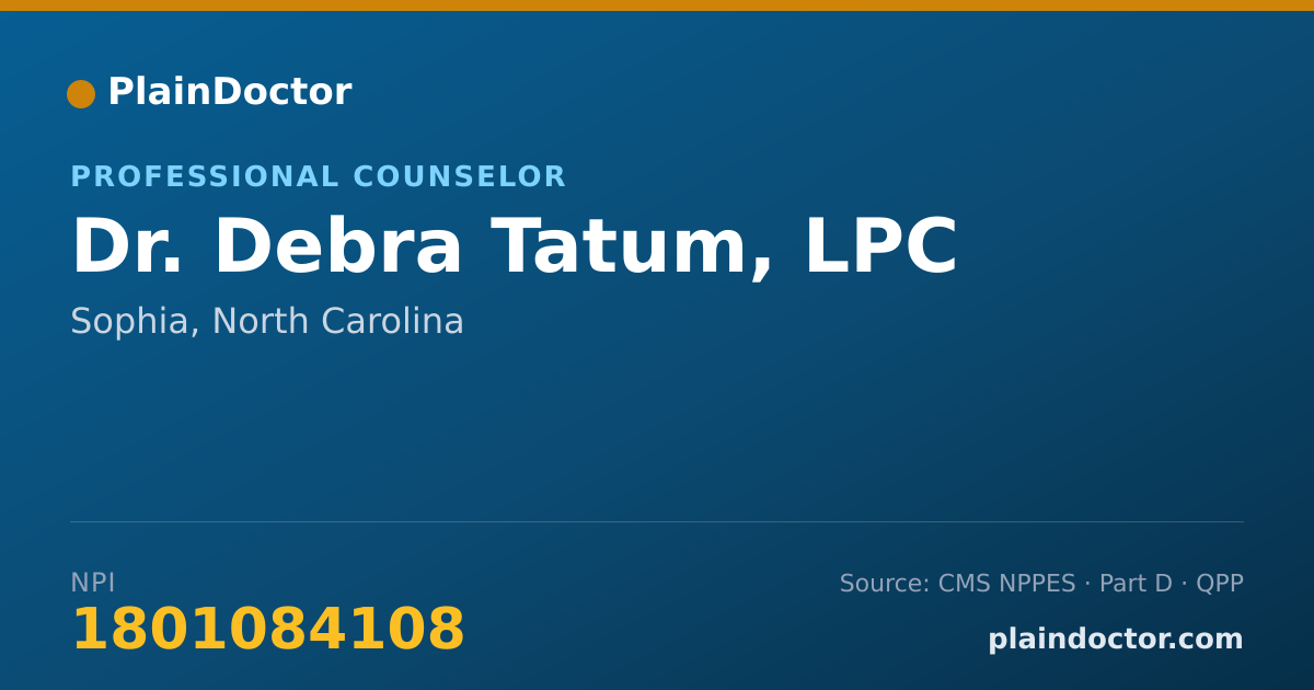 Shareable card for Debra Tatum, LPC - Professional Counselor, Sophia, NC