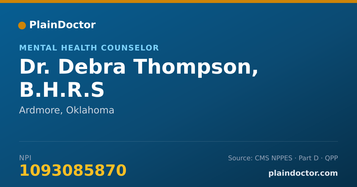 Shareable card for Debra Thompson, B.H.R.S - Mental Health Counselor, Ardmore, OK