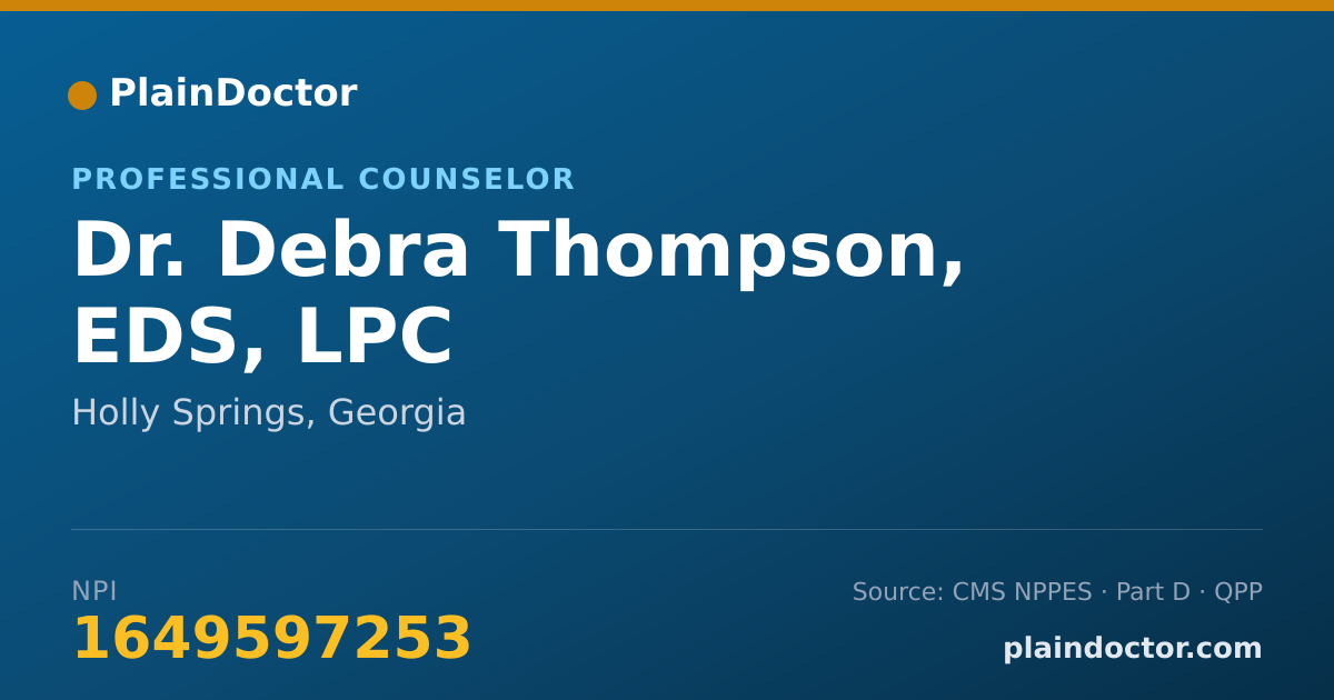Shareable card for Debra Thompson, EDS, LPC - Professional Counselor, Holly Springs, GA