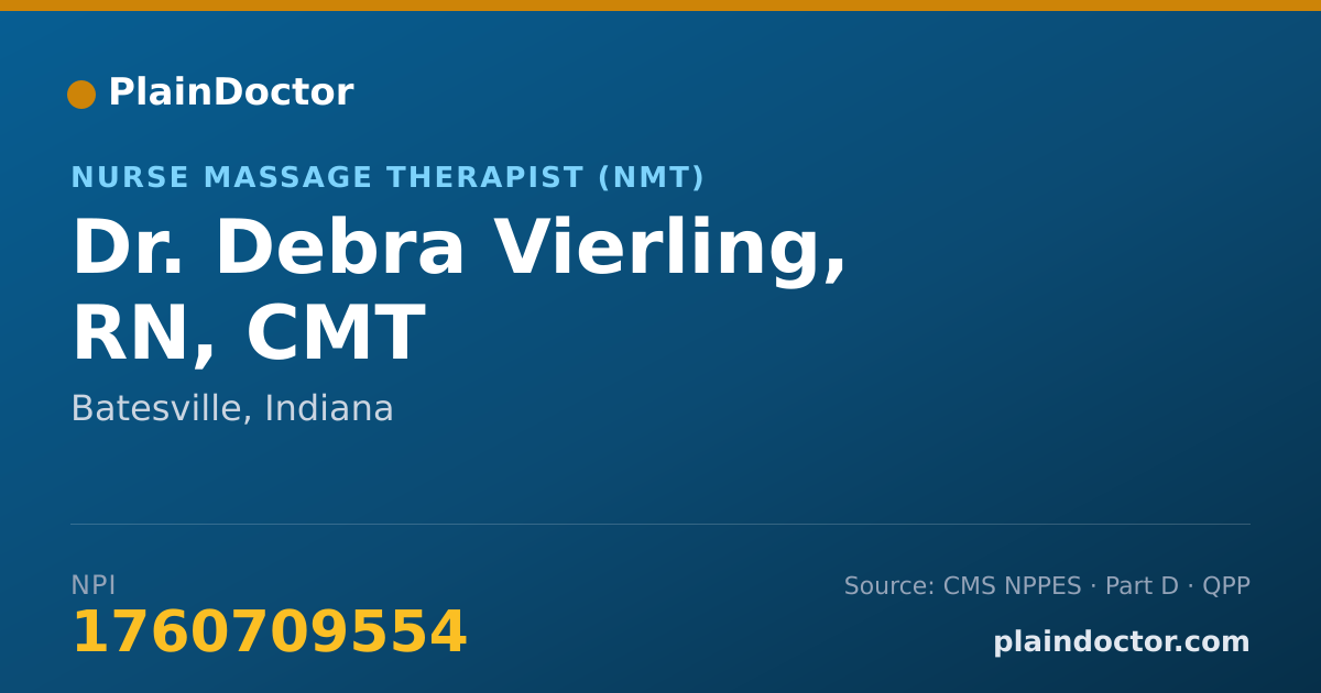 Shareable card for Debra Vierling, RN, CMT - Nurse Massage Therapist (NMT), Batesville, IN