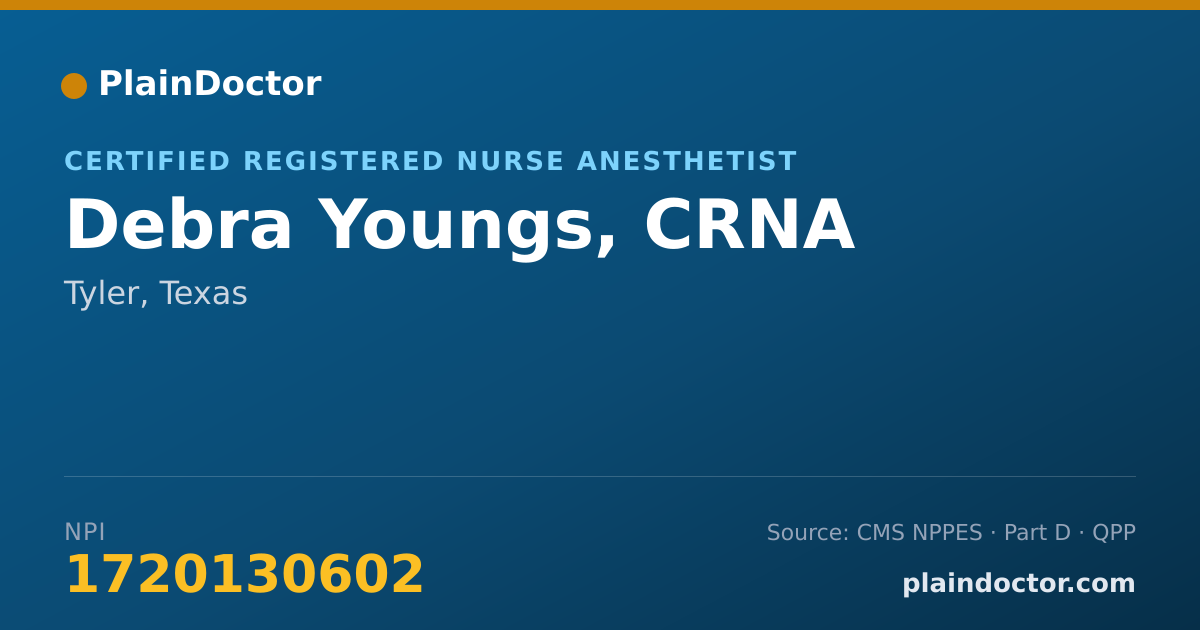 Shareable card for Debra Youngs, CRNA - Certified Registered Nurse Anesthetist, Tyler, TX