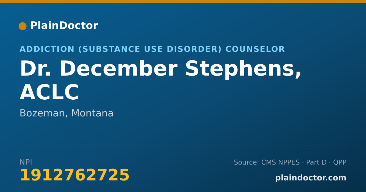 Shareable card for December Stephens, ACLC - Addiction (Substance Use Disorder) Counselor, Bozeman, MT
