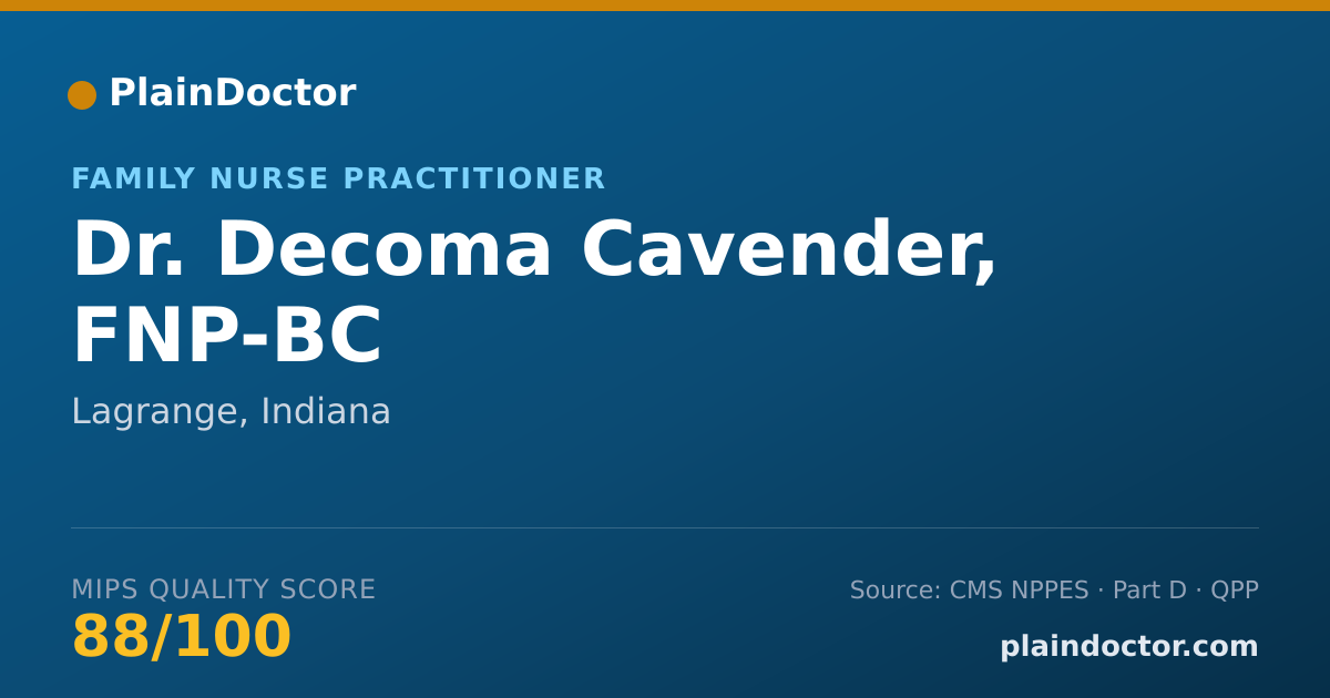Shareable card for Decoma Cavender, FNP-BC - Family Nurse Practitioner, Lagrange, IN