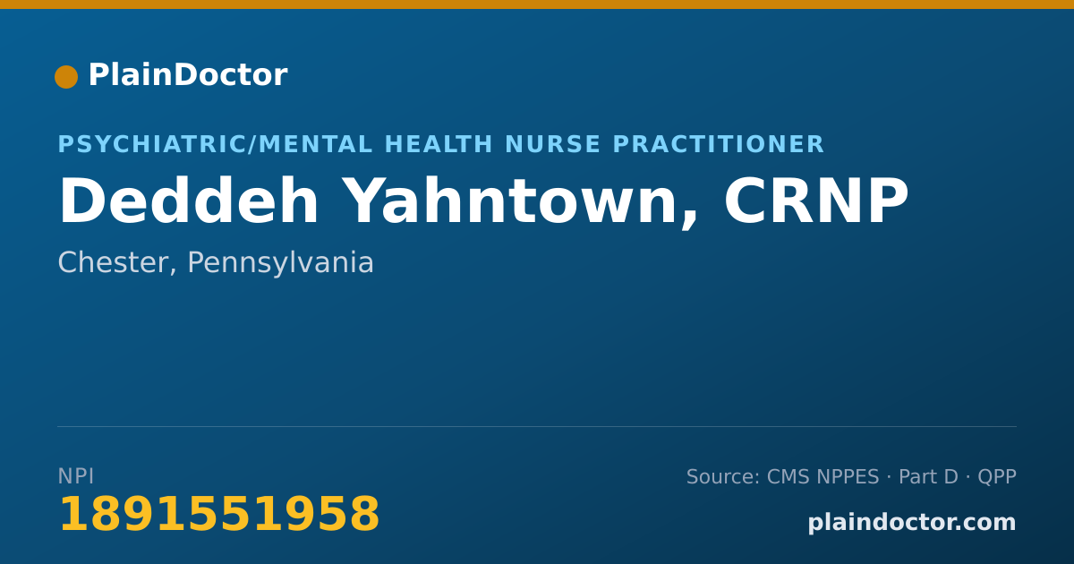 Shareable card for Deddeh Yahntown, CRNP - Psychiatric/Mental Health Nurse Practitioner, Chester, PA