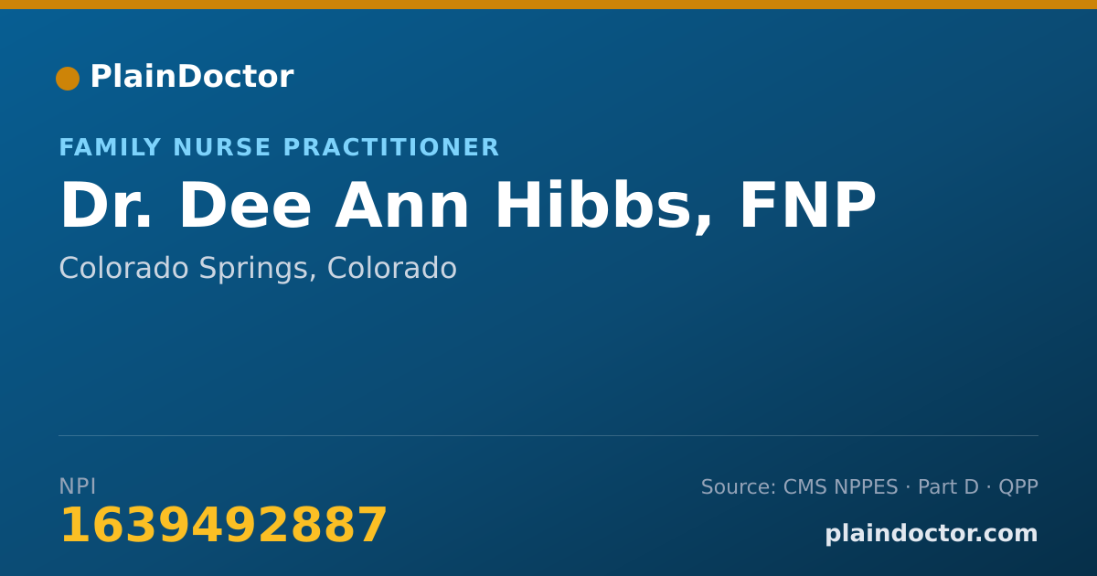 Shareable card for Dee Ann Hibbs, FNP - Family Nurse Practitioner, Colorado Springs, CO