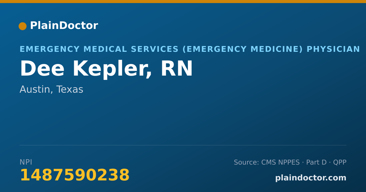 Shareable card for Dee Kepler, RN - Emergency Medical Services (Emergency Medicine) Physician, Austin, TX