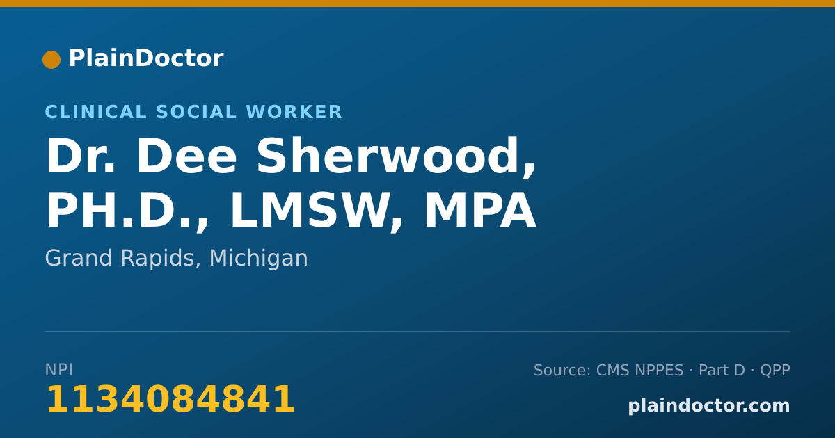 Shareable card for Dee Sherwood, PH.D., LMSW, MPA - Clinical Social Worker, Grand Rapids, MI
