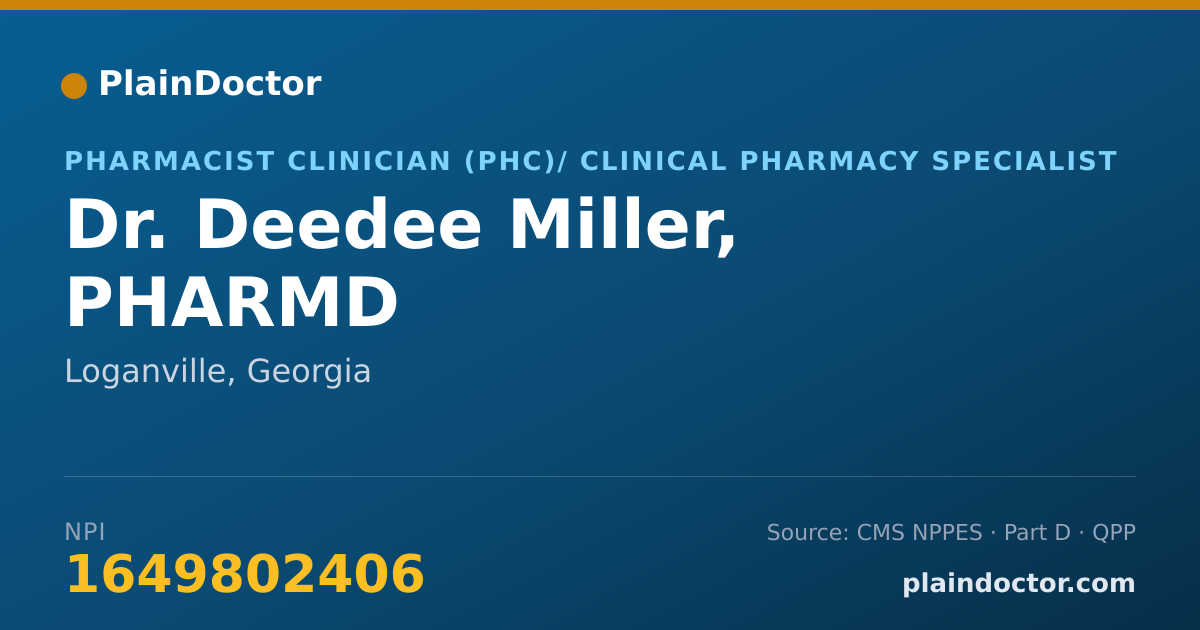 Shareable card for Deedee Miller, PHARMD - Pharmacist Clinician (PhC)/ Clinical Pharmacy Specialist, Loganville, GA