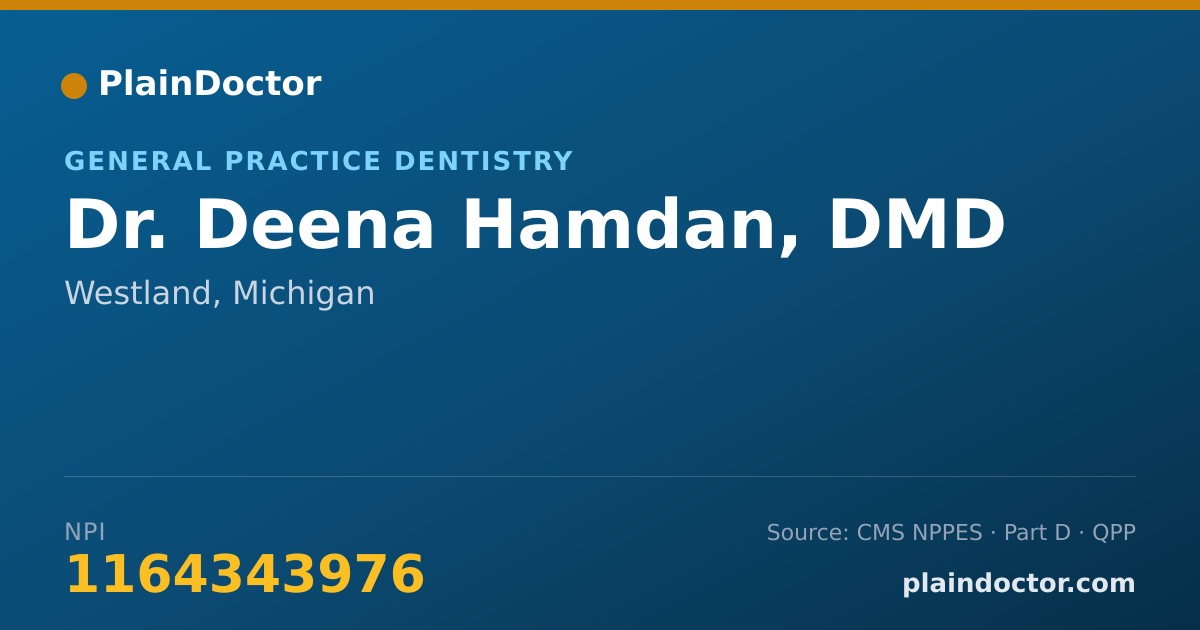 Shareable card for Deena Hamdan, DMD - General Practice Dentistry, Westland, MI