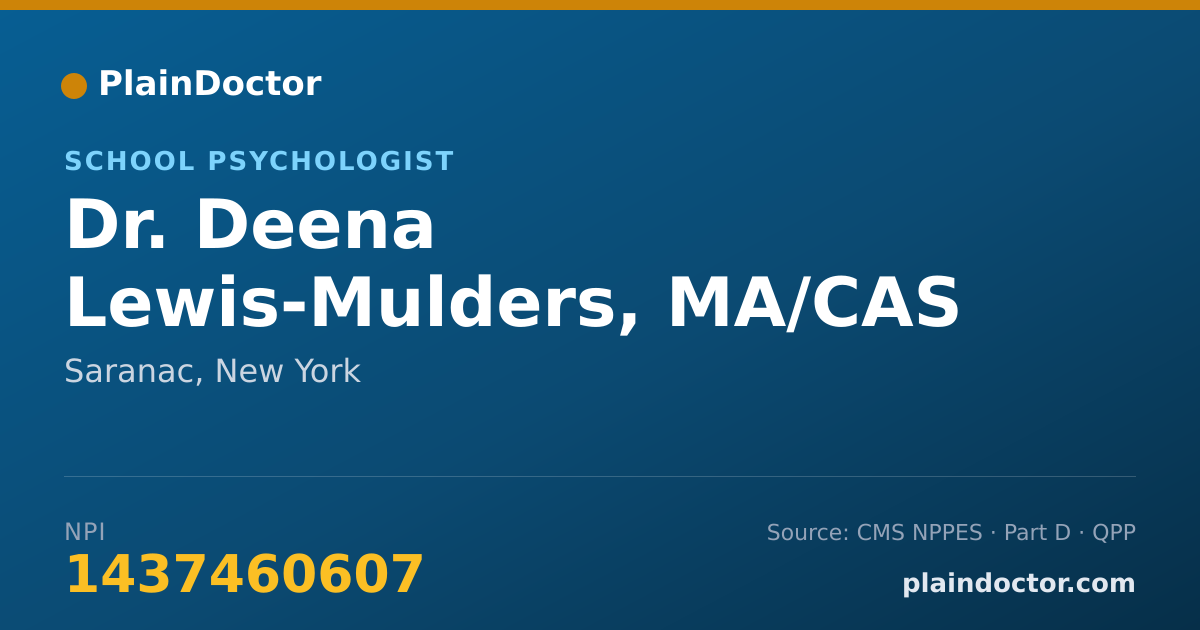 Shareable card for Deena Lewis-Mulders, MA/CAS - School Psychologist, Saranac, NY