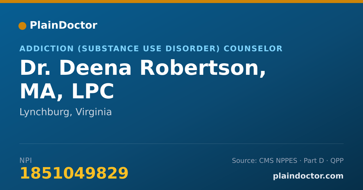 Shareable card for Deena Robertson, MA, LPC - Addiction (Substance Use Disorder) Counselor, Lynchburg, VA