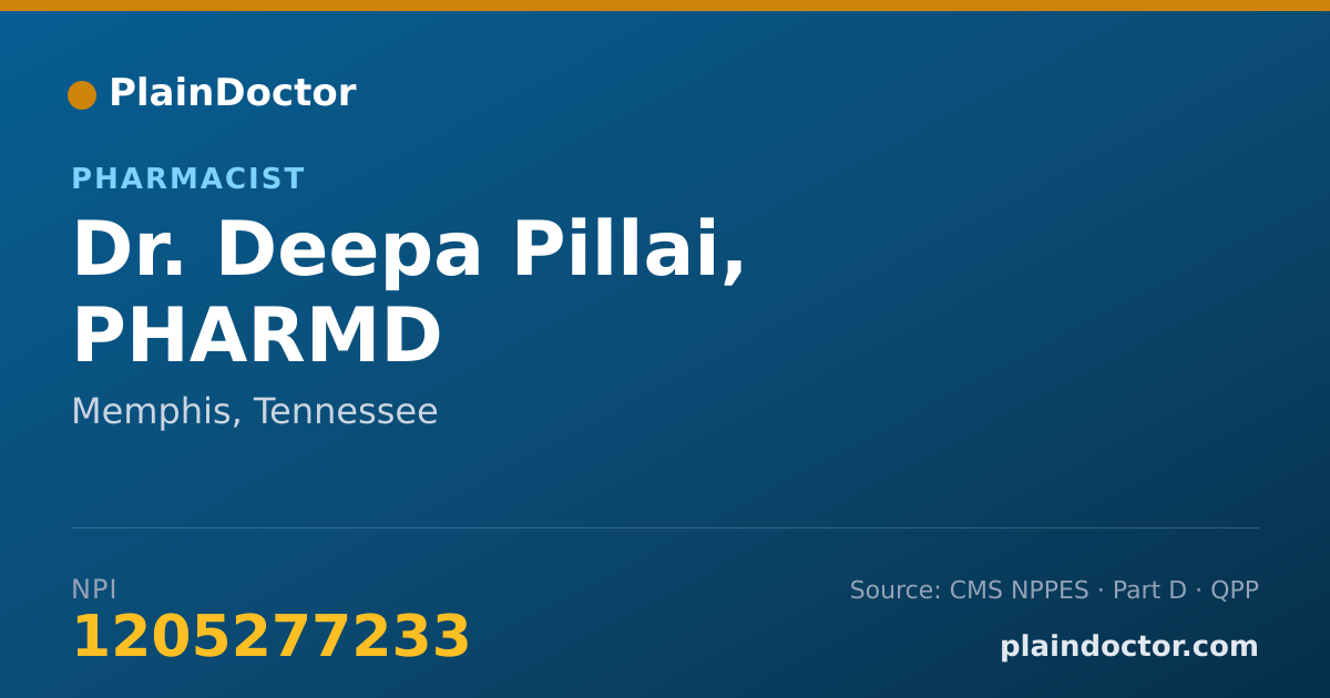 Shareable card for Deepa Pillai, PHARMD - Pharmacist, Memphis, TN