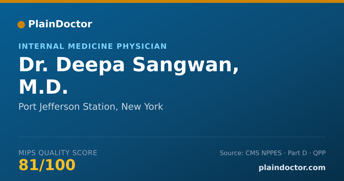Shareable card for Deepa Sangwan, M.D. - Internal Medicine Physician, Port Jefferson Station, NY