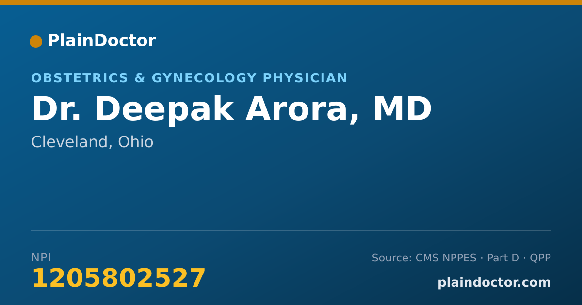 Shareable card for Deepak Arora, MD - Obstetrics & Gynecology Physician, Cleveland, OH