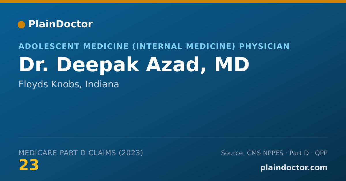 Shareable card for Deepak Azad, MD - Adolescent Medicine (Internal Medicine) Physician, Floyds Knobs, IN