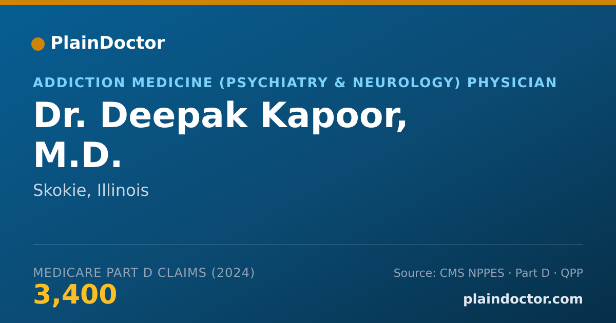 Shareable card for Deepak Kapoor, M.D. - Addiction Medicine (Psychiatry & Neurology) Physician, Skokie, IL