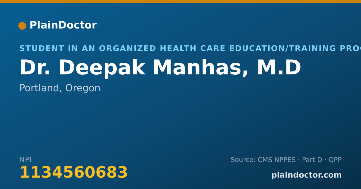 Shareable card for Deepak Manhas, M.D - Student in an Organized Health Care Education/Training Program, Portland, OR