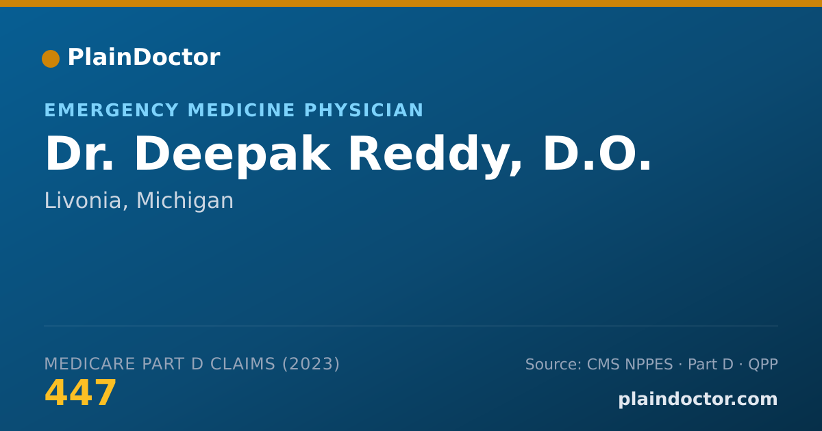 Shareable card for Deepak Reddy, D.O. - Emergency Medicine Physician, Livonia, MI