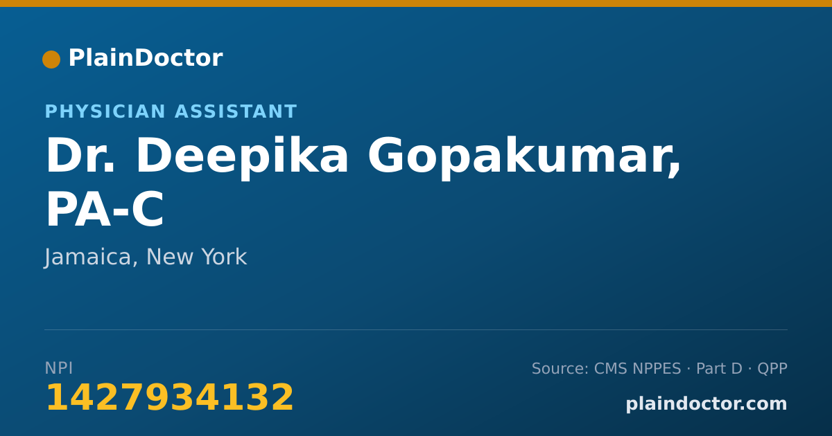 Shareable card for Deepika Gopakumar, PA-C - Physician Assistant, Jamaica, NY