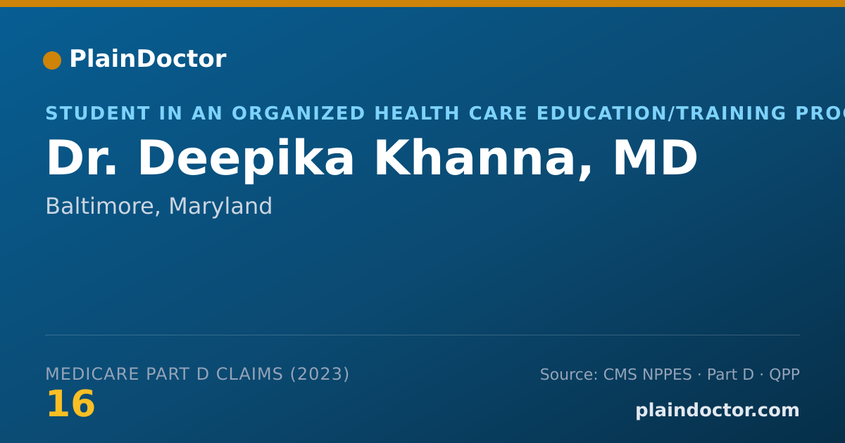 Shareable card for Deepika Khanna, MD - Student in an Organized Health Care Education/Training Program, Baltimore, MD