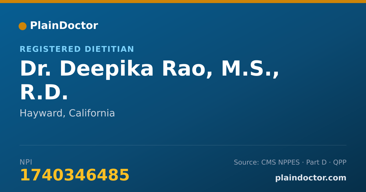 Shareable card for Deepika Rao, M.S., R.D. - Registered Dietitian, Hayward, CA