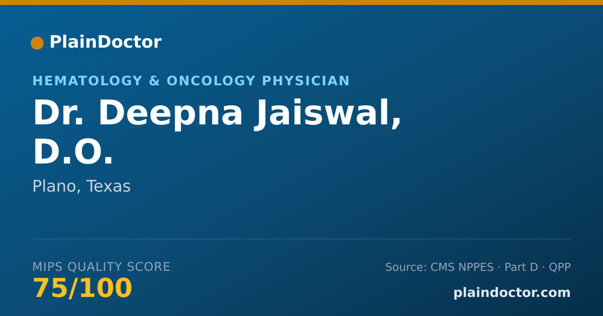 Shareable card for Deepna Jaiswal, D.O. - Hematology & Oncology Physician, Plano, TX