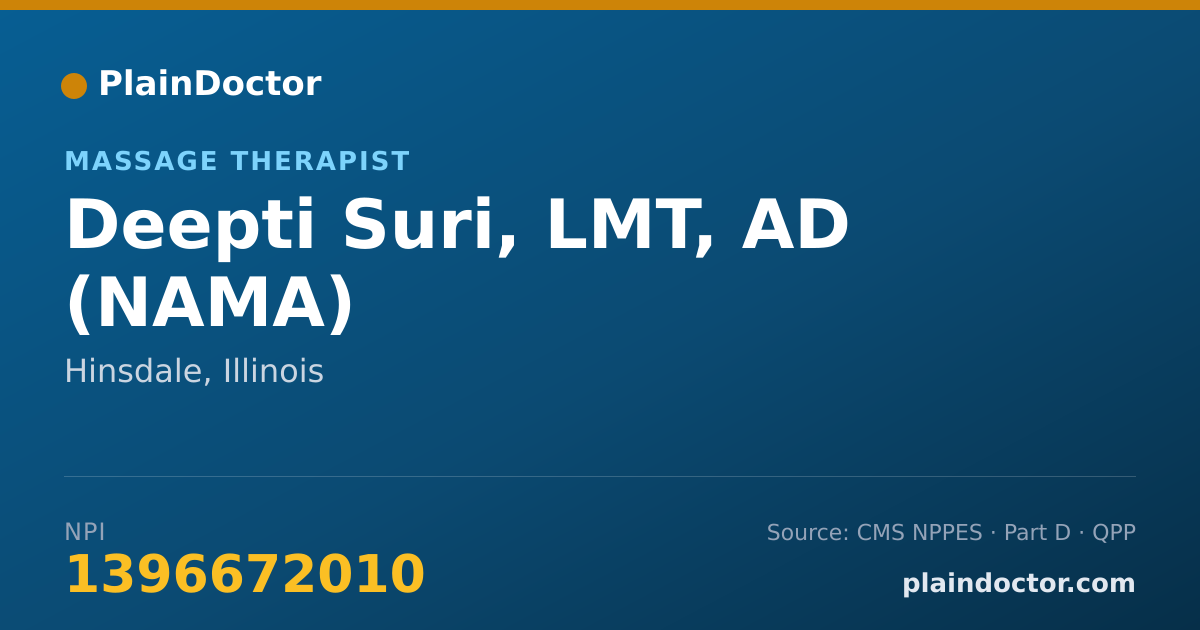 Shareable card for Deepti Suri, LMT, AD (NAMA) - Massage Therapist, Hinsdale, IL