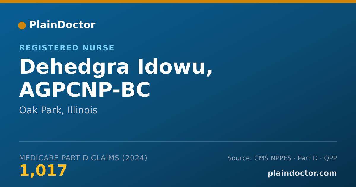 Shareable card for Dehedgra Idowu, AGPCNP-BC - Registered Nurse, Oak Park, IL
