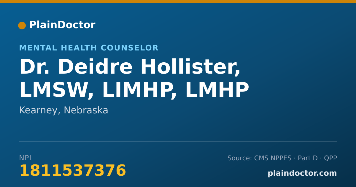 Shareable card for Deidre Hollister, LMSW, LIMHP, LMHP - Mental Health Counselor, Kearney, NE