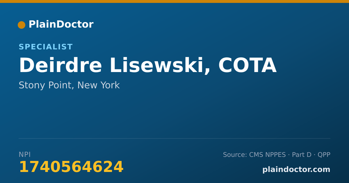 Shareable card for Deirdre Lisewski, COTA - Specialist, Stony Point, NY