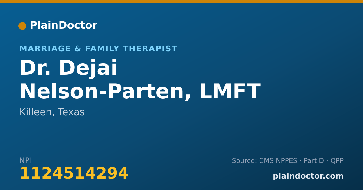 Shareable card for Dejai Nelson-Parten, LMFT ASSOCIATE - Marriage & Family Therapist, Killeen, TX