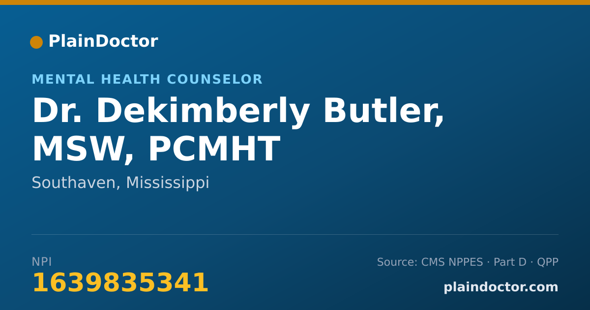 Shareable card for Dekimberly Butler, MSW, PCMHT - Mental Health Counselor, Southaven, MS