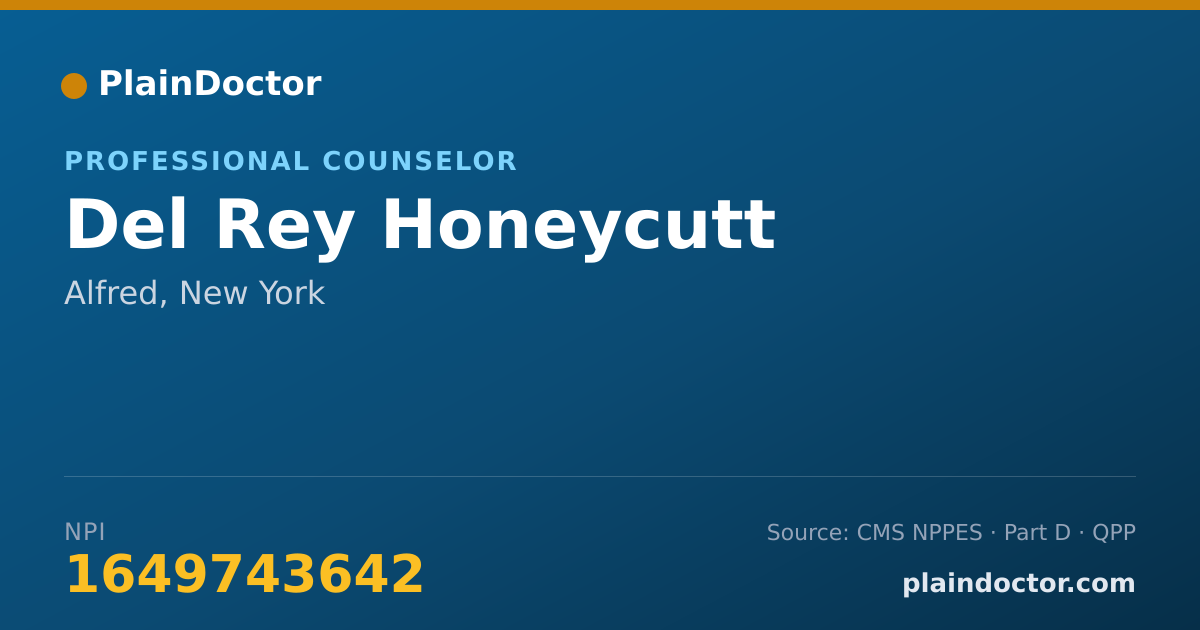 Shareable card for Del Rey Honeycutt - Professional Counselor, Alfred, NY