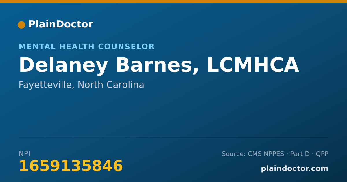 Shareable card for Delaney Barnes, LCMHCA - Mental Health Counselor, Fayetteville, NC