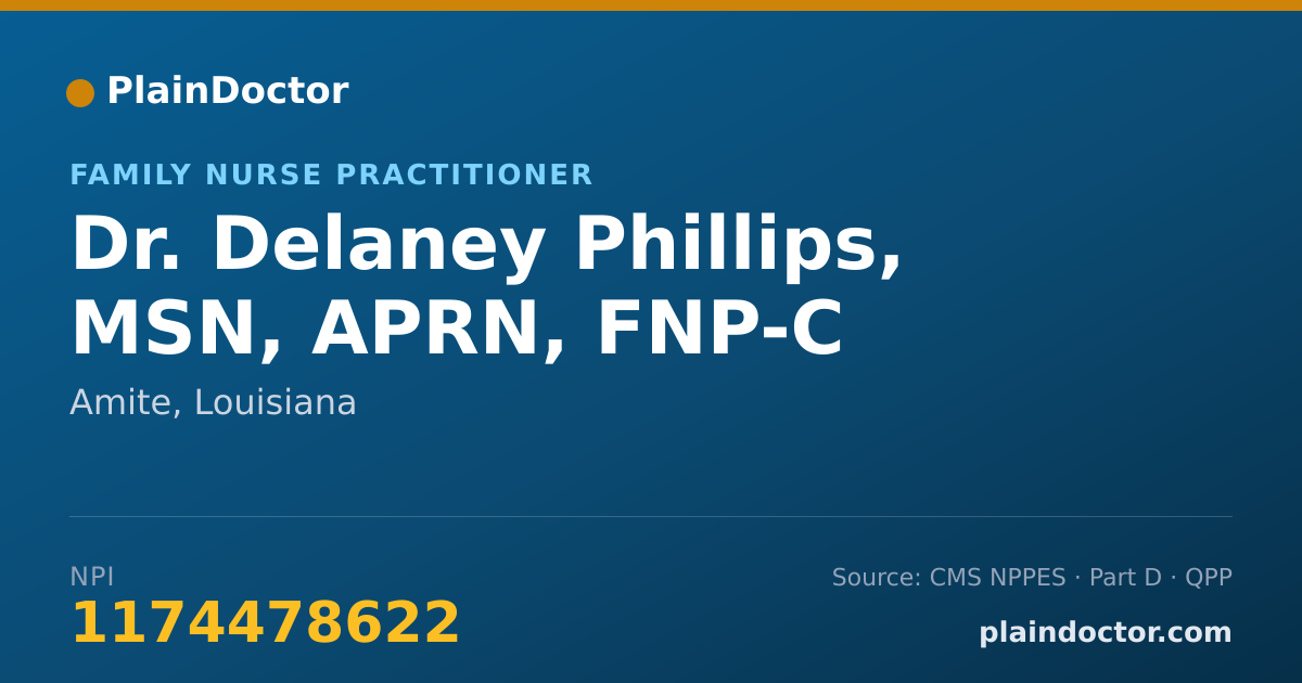 Shareable card for Delaney Phillips, MSN, APRN, FNP-C - Family Nurse Practitioner, Amite, LA
