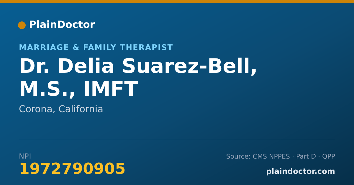Shareable card for Delia Suarez-Bell, M.S., IMFT - Marriage & Family Therapist, Corona, CA