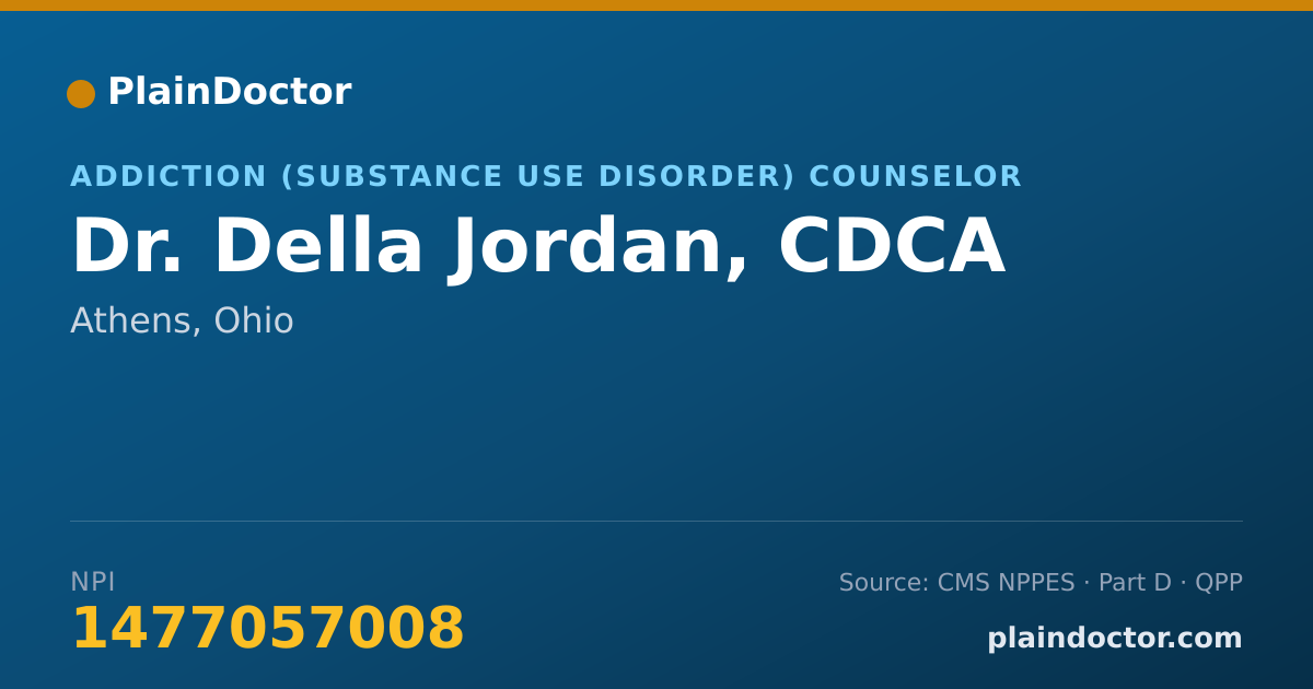 Shareable card for Della Jordan, CDCA - Addiction (Substance Use Disorder) Counselor, Athens, OH