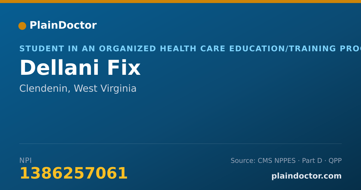 Shareable card for Dellani Fix - Student in an Organized Health Care Education/Training Program, Clendenin, WV